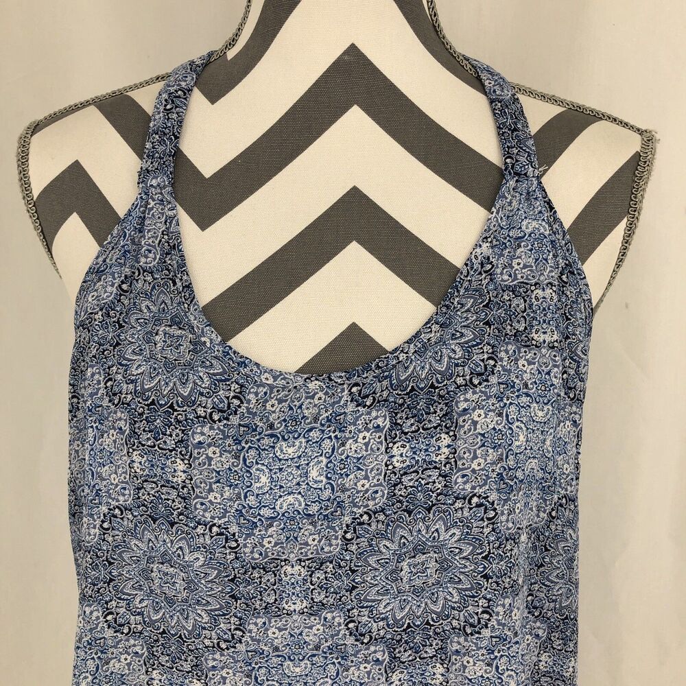 Anthropologie Paper Crane Tank Top Cami Blue Floral Strappy Back Large